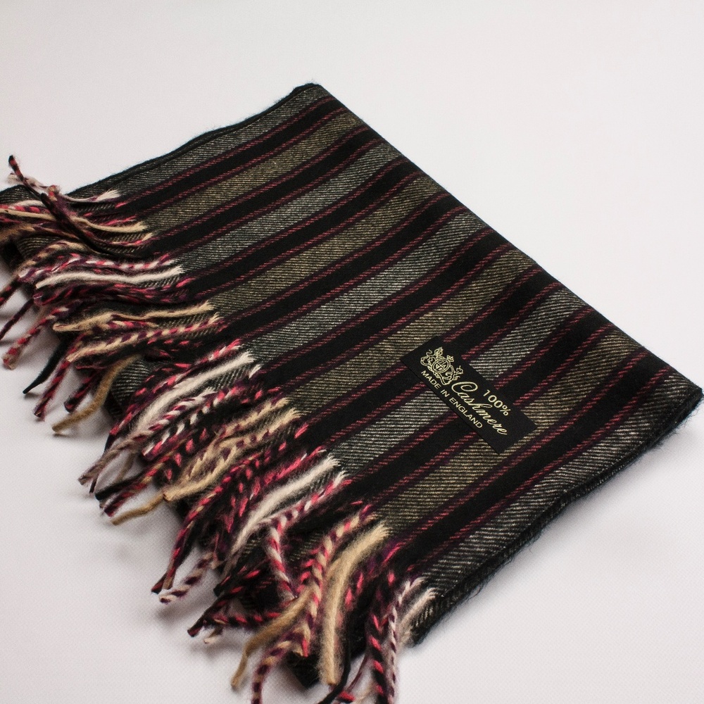 Striped Gray and Pink Cashmere Scarf